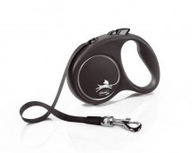 Рулетка для собак Flexi Black Design L 5 метров, до 50 кг (черная), поводок с лентой