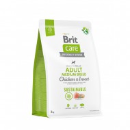 Cухой корм для собак Brit Care Dog Sustainable Adult Medium Breed 3кг, с курицей и насекомыми