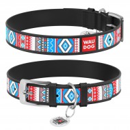 Нашийник для собак шкіряний WAUDOG Design з QR паспортом, малюнок Етно М, Ш 20 мм, Дл 29-38 см чорний