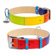 Ошейник для собак кожаный WAUDOG Design с QR паспортом, рисунок Радуга ХL, Ш 35 мм, Дл 46-59 см