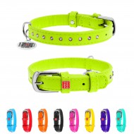 Collar Ошейник для собак кожаный WAUDOG Glamour с QR паспортом, с клеевыми стразами, Ш 15 мм, Дл 27-36 см салатовый
