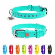 Ошейник для собак кожаный WAUDOG Glamour с QR паспортом, с клеевыми стразами, Ш 20 мм, Дл 30-39 см ментоловый