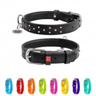 Ошейник для собак кожаный WAUDOG Glamour с QR паспортом, с клеевыми стразами, Ш 25 мм, Дл 38-49 см черный