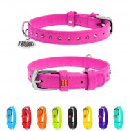 Ошейник для собак кожаный WAUDOG Glamour с QR паспортом, с клеевыми стразами, Ш 9 мм, Дл 19-25 см розовый