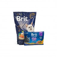 НАБОР Корм ​​сухой Brit Premium Adult Salmon Sterilized д/котов лосось 1,5 кг + 4 паучи рыбная тарелка