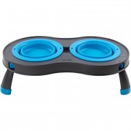 Двойная миска DEXAS Double Elevated Feeder Small на складной подставке 240мл, для собак, голубая
