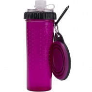 Подвійна пляшка DEXAS Snack-Duo with Companion Cup зі складною мискою 720мл, для води та корму, пурпурна