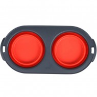 Подвійна миска DEXAS Collapsible/Expandable Pet Feeder 600мл, для собак, червона