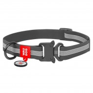 Ошейник для собак светоотражающий WAUDOG Waterproof М 20мм/ 28-40см, c QR-паспортом, серый