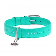 Ошейник для собак кожаный WAUDOG Glamour XL 35мм/46-60см, двойной со стразами, c QR-паспортом, ментоловый