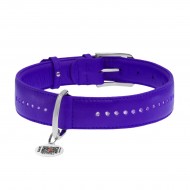 Ошейник для собак кожаный WAUDOG Glamour L 25мм/38-49см, двойной со стразами, c QR-паспортом, фиолетовый