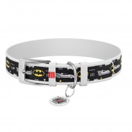 Ошейник для собак кожаный WAUDOG Design XL 35мм/46-59см, c QR-паспортом, Бэтмен3 белый