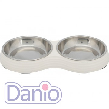 Миска Trixie для кішок, подвійна, біла, 27х3х14 см (меламін/мета