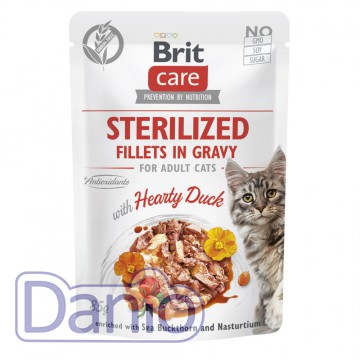 Влажный корм для кошек Brit Care Cat Sterilized 85 г, с уткой в 