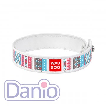 Collar Браслет WAUDOG Design c рисунком Этно кожа S (ширина 15 мм, длина 18-20 см) белый - Картинка 1