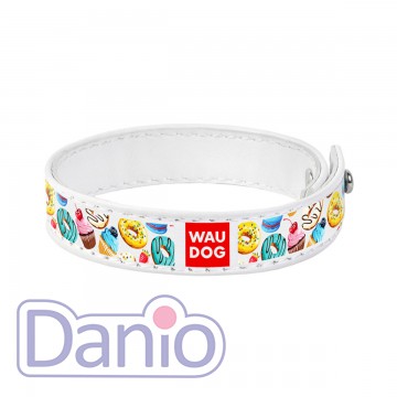 Collar Браслет WAUDOG Design c рисунком Пончики кожа S (ширина 15 мм, длина 18-20 см) белый - Картинка 1