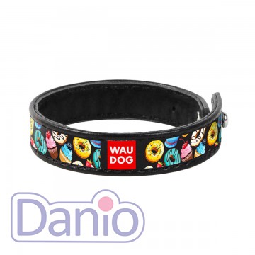 Collar Браслет WAUDOG Design c рисунком Пончики кожа S (ширина 15 мм, длина 18-20 см) черный - Картинка 1