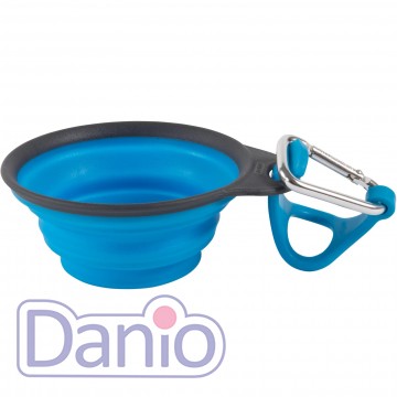Dexas Дорожная складная миска DEXAS Travel Cup Bottle Holder & Carabiner с креплением на бутылку, для собак, голубая - Картинка 2