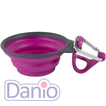Dexas Дорожня складана миска DEXAS Travel Cup Bottle Holder & Carabiner з кріпленням на пляшку 240мл, для собак, пурпурна - Картинка 2