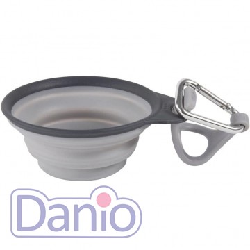 Dexas Дорожня складана миска DEXAS Travel Cup Bottle Holder & Carabiner з кріпленням на пляшку 240мл, для собак, світло-сіра - Картинка 2