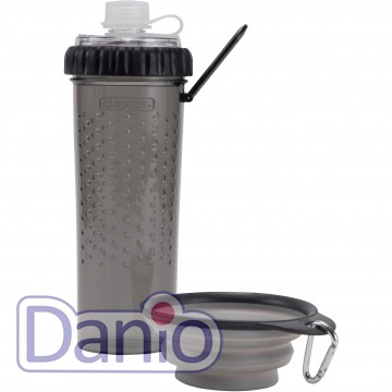 Dexas Подвійна пляшка DEXAS Snack-Duo with Companion Cup зі складною мискою 720мл, для води та корму, сіра - Картинка 2
