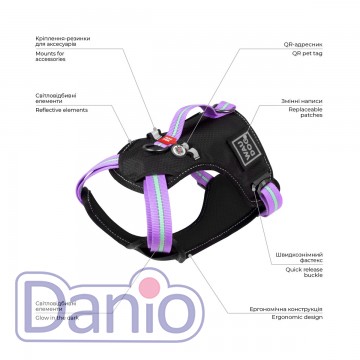 Шлея для собак безопасная WAUDOG Nylon S 20мм/55-65см фиолетовый