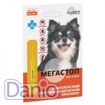 Капли от блох, клещей, нематод и дирофилярий ProVET МегаСтоп пип