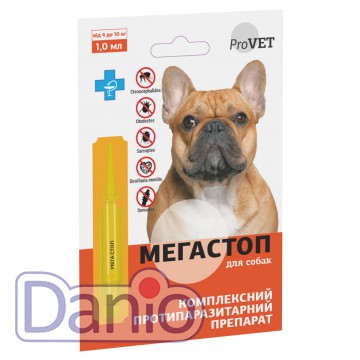 Капли от блох, клещей, нематод и дирофилярий ProVET МегаСтоп пип
